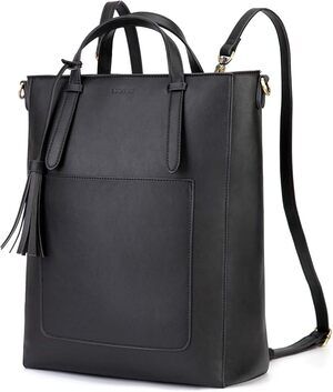 ECOSUSI Black Vegan Leather Convertible Backpack Tote Bag Laptop Briefcase